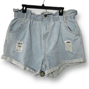 SHEIN Women's Distressed Rolled Bottom Hem Light Denim Paperbag‎ Shorts Size 2XL